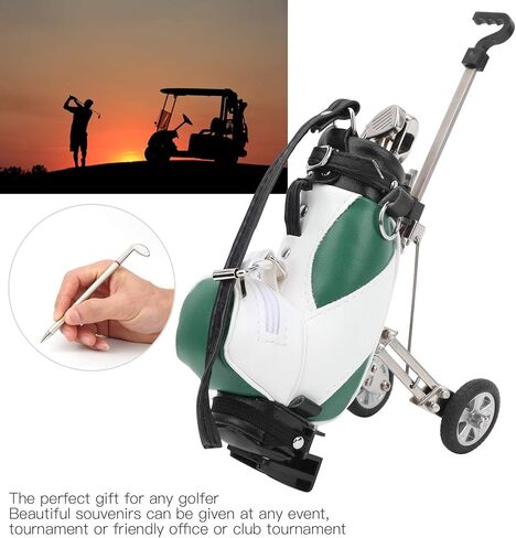 Keenso Golf Bag Pen Set, Desktop Golf Pen Set 3 Ballpoint Pens and Mini Bag Zinc Alloy Golf Pen Holding Bag(Green & White) Golf in Saudi Arabia