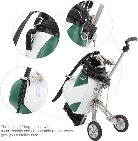 Keenso Golf Bag Pen Set, Desktop Golf Pen Set 3 Ballpoint Pens and Mini Bag Zinc Alloy Golf Pen Holding Bag(Green & White) Golf in Saudi Arabia