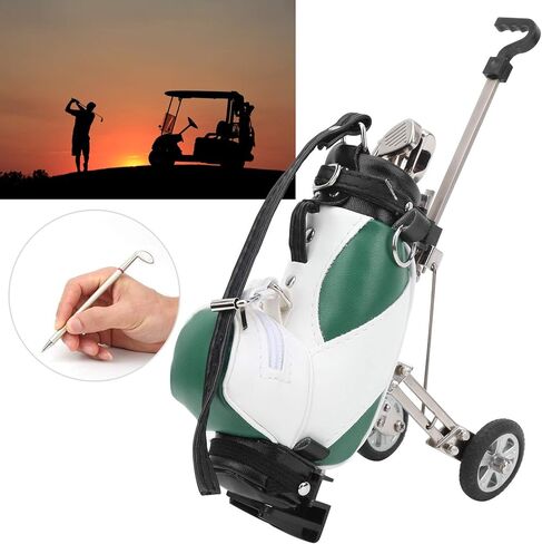 Keenso Golf Bag Pen Set, Desktop Golf Pen Set 3 Ballpoint Pens and Mini Bag Zinc Alloy Golf Pen Holding Bag(Green & White) Golf in Saudi Arabia