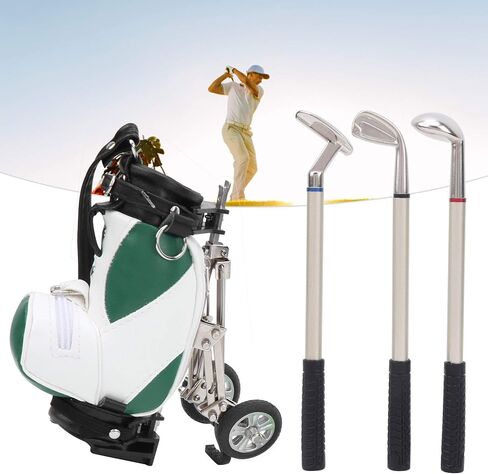 Keenso Golf Bag Pen Set, Desktop Golf Pen Set 3 Ballpoint Pens and Mini Bag Zinc Alloy Golf Pen Holding Bag(Green & White) Golf in Saudi Arabia