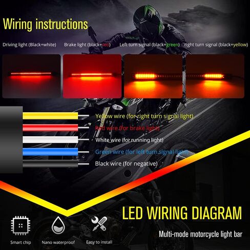 دراجة نارية LED بدوره إشارة الذيل الفرامل المتكاملة ضوء لوحة ترخيص ضوء بار 8 "شريط ضوء مرن وامض لدراجة نارية لوحة ترخيص السرج الخلفي in Kuwait