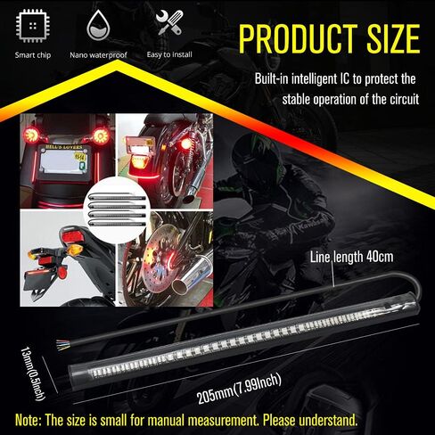 دراجة نارية LED بدوره إشارة الذيل الفرامل المتكاملة ضوء لوحة ترخيص ضوء بار 8 "شريط ضوء مرن وامض لدراجة نارية لوحة ترخيص السرج الخلفي in Kuwait