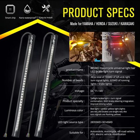 دراجة نارية LED بدوره إشارة الذيل الفرامل المتكاملة ضوء لوحة ترخيص ضوء بار 8 "شريط ضوء مرن وامض لدراجة نارية لوحة ترخيص السرج الخلفي in Kuwait