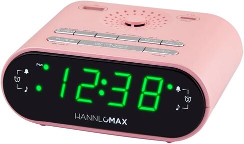 HANNLOMAX HX-158CR Alarm Clock Radio, FM Radio, 0.6" LED Display, 1 USB Port for 1A Charging & 1 USB Port for 2.4A Type-C Charging, AC Operation only (Pink) in Saudi Arabia