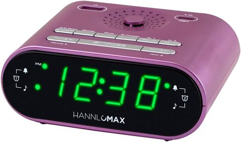 HANNLOMAX HX-158CR Alarm Clock Radio, FM Radio, 0.6" LED Display, 1 USB Port for 1A Charging & 1 USB Port for 2.4A Type-C Charging, AC Operation only (Pink) in Saudi Arabia