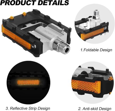 KABON Folding Bike Pedals, Bicycle Foldable Pedals with Aluminum, Universal 9/16 inch Non-Slip Cycling Pedals for Folding Bike, BMX Bike, Road Bike, Mountain Bike MTB in Saudi Arabia