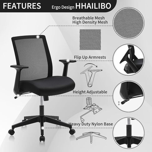 Office Chair, Mesh Back Desk Chair, Swivel Ergonomic Computer Chair with Flip-Up Arms and Adjustable Height (Light Blue) in Kuwait