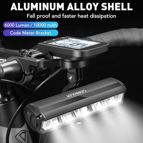 Super Bright Bike Light - Bike Lights for Night Riding with Bicycle Computer Bracket and Gopro Mount, 6000 Lumen Rechargeable Bike Headlight 10000mAh Battery, Support Reverse Charging in Kuwait