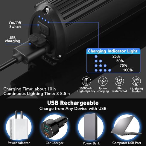 Super Bright Bike Light - Bike Lights for Night Riding with Bicycle Computer Bracket and Gopro Mount, 6000 Lumen Rechargeable Bike Headlight 10000mAh Battery, Support Reverse Charging in Kuwait