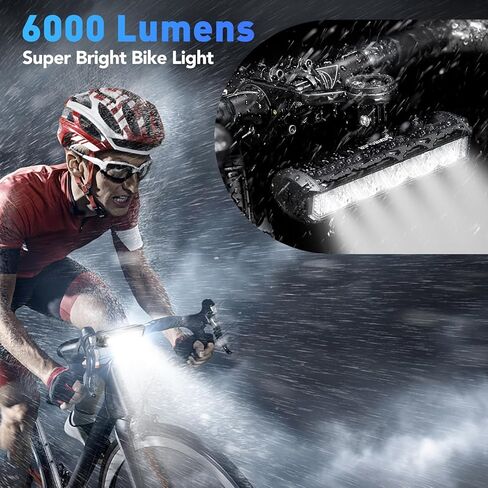 Super Bright Bike Light - Bike Lights for Night Riding with Bicycle Computer Bracket and Gopro Mount, 6000 Lumen Rechargeable Bike Headlight 10000mAh Battery, Support Reverse Charging in Kuwait