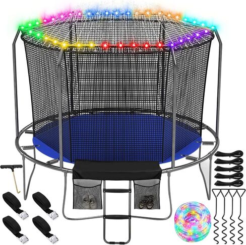 14 Pcs Trampoline Accessory Set 49.2 FT LED Trampoline Lights Trampoline Ladder Trampoline Sprinkler Trampoline Stakes Spring Pull Tool Trampoline Kit with Storage Bag for Kid Toddler Indoor Outdoor in Saudi Arabia