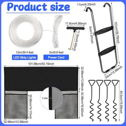 14 Pcs Trampoline Accessory Set 49.2 FT LED Trampoline Lights Trampoline Ladder Trampoline Sprinkler Trampoline Stakes Spring Pull Tool Trampoline Kit with Storage Bag for Kid Toddler Indoor Outdoor in Saudi Arabia