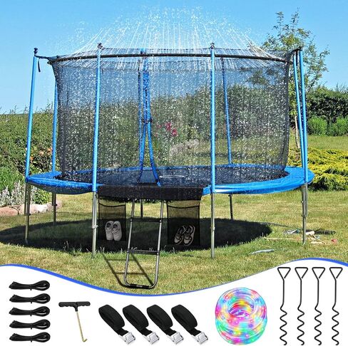 14 Pcs Trampoline Accessory Set 49.2 FT LED Trampoline Lights Trampoline Ladder Trampoline Sprinkler Trampoline Stakes Spring Pull Tool Trampoline Kit with Storage Bag for Kid Toddler Indoor Outdoor in Saudi Arabia