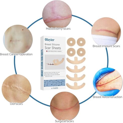 أوراق ندبات السيليكون للثدي - 4 أزواج من شريط إزالة الندبات الجراحية غير المرئية - إدارة إزالة ندبات الثدي لتقليل الندبات والتعافي in Kuwait