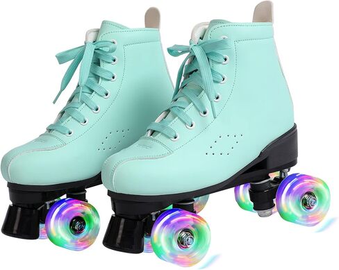 Roller Skates,Classic Double-Row Roller Skates for Women and Girls with 8 Light up Wheels, High-top PU Leather Roller Skates for Men and Boys,Use Indoor and Outdoor for Beginner in Saudi Arabia
