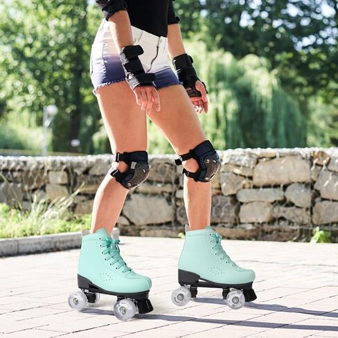 Roller Skates,Classic Double-Row Roller Skates for Women and Girls with 8 Light up Wheels, High-top PU Leather Roller Skates for Men and Boys,Use Indoor and Outdoor for Beginner in Saudi Arabia