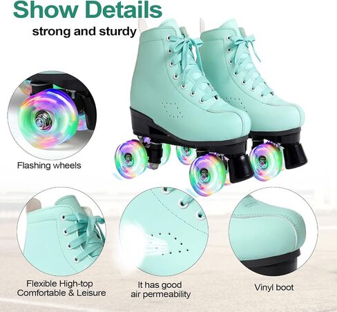 Roller Skates,Classic Double-Row Roller Skates for Women and Girls with 8 Light up Wheels, High-top PU Leather Roller Skates for Men and Boys,Use Indoor and Outdoor for Beginner in Saudi Arabia
