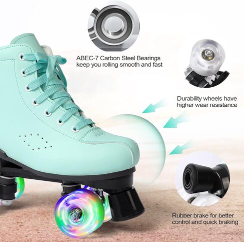 Roller Skates,Classic Double-Row Roller Skates for Women and Girls with 8 Light up Wheels, High-top PU Leather Roller Skates for Men and Boys,Use Indoor and Outdoor for Beginner in Saudi Arabia