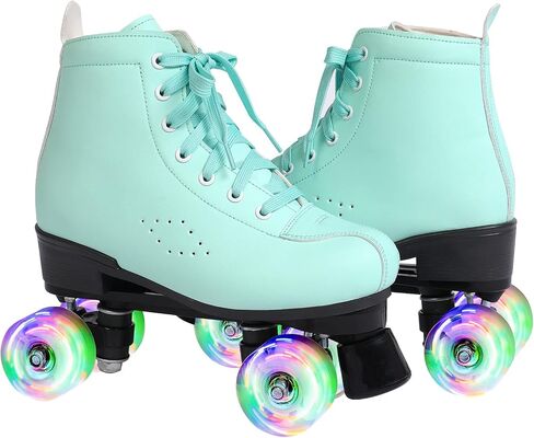 Roller Skates,Classic Double-Row Roller Skates for Women and Girls with 8 Light up Wheels, High-top PU Leather Roller Skates for Men and Boys,Use Indoor and Outdoor for Beginner in Saudi Arabia