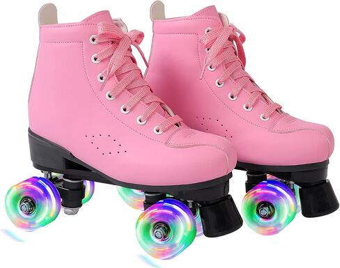 Roller Skates,Classic Double-Row Roller Skates for Women and Girls with 8 Light up Wheels, High-top PU Leather Roller Skates for Men and Boys,Use Indoor and Outdoor for Beginner in Saudi Arabia