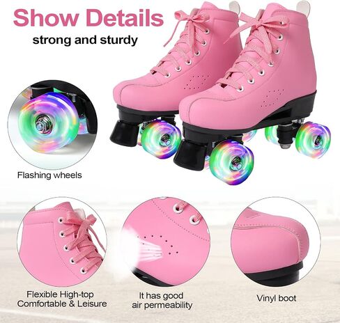 Roller Skates,Classic Double-Row Roller Skates for Women and Girls with 8 Light up Wheels, High-top PU Leather Roller Skates for Men and Boys,Use Indoor and Outdoor for Beginner in Saudi Arabia