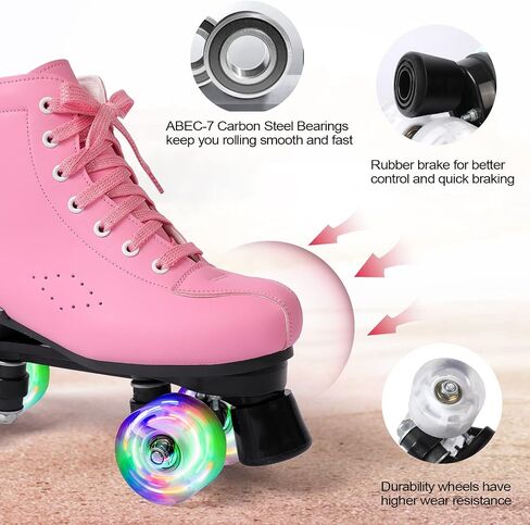Roller Skates,Classic Double-Row Roller Skates for Women and Girls with 8 Light up Wheels, High-top PU Leather Roller Skates for Men and Boys,Use Indoor and Outdoor for Beginner in Saudi Arabia