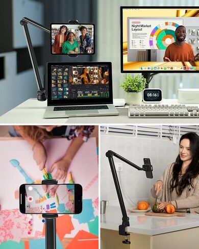 Viozon حامل حامل للهاتف اللوحي مع ذراع طويل مرن، أجهزة 3.5-13 بوصة، ارتفاع وزاوية قابلة للتعديل، شديد التحمل، حامل مكتب على السرير متوافق مع iPad iPhone للتصوير الفوتوغرافي لمدونة الفيديو، أبيض in Kuwait