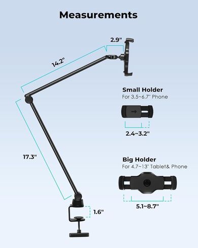 Viozon حامل حامل للهاتف اللوحي مع ذراع طويل مرن، أجهزة 3.5-13 بوصة، ارتفاع وزاوية قابلة للتعديل، شديد التحمل، حامل مكتب على السرير متوافق مع iPad iPhone للتصوير الفوتوغرافي لمدونة الفيديو، أبيض in Kuwait