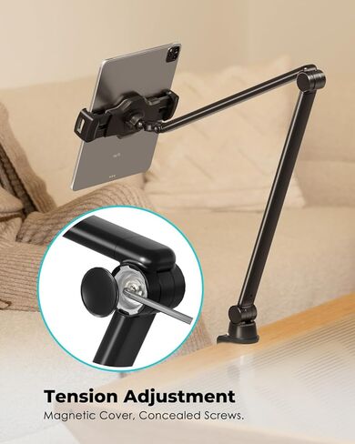 Viozon حامل حامل للهاتف اللوحي مع ذراع طويل مرن، أجهزة 3.5-13 بوصة، ارتفاع وزاوية قابلة للتعديل، شديد التحمل، حامل مكتب على السرير متوافق مع iPad iPhone للتصوير الفوتوغرافي لمدونة الفيديو، أبيض in Kuwait