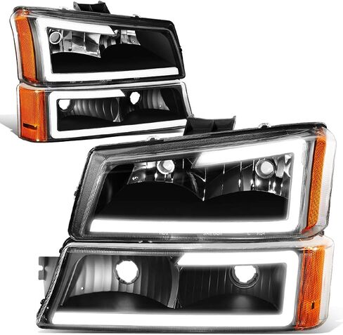 DNA Motoring HL-LB-CSIL03-BK-AM Black Amber 3D LED DRL Headlight Bumper Lamp Set Compatible with 03-06 Silverado 1500-3500 / Avalanche 1500 2500 in Saudi Arabia