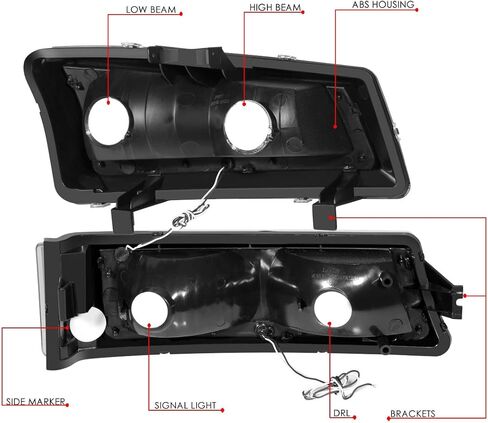 DNA Motoring HL-LB-CSIL03-BK-AM Black Amber 3D LED DRL Headlight Bumper Lamp Set Compatible with 03-06 Silverado 1500-3500 / Avalanche 1500 2500 in Saudi Arabia