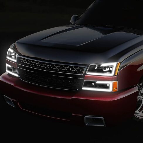 DNA Motoring HL-LB-CSIL03-BK-AM Black Amber 3D LED DRL Headlight Bumper Lamp Set Compatible with 03-06 Silverado 1500-3500 / Avalanche 1500 2500 in Saudi Arabia
