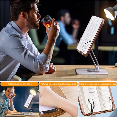 Book Stand Holder for Reading, Adjustable Cookbook Holder with 360° Swivel Base and Page Clips, Foldable Desktop Ricer for Music Scores, Recipe, Laptop, Textbook, 15.4＂x 10.4＂Solid Wood Board in Kuwait