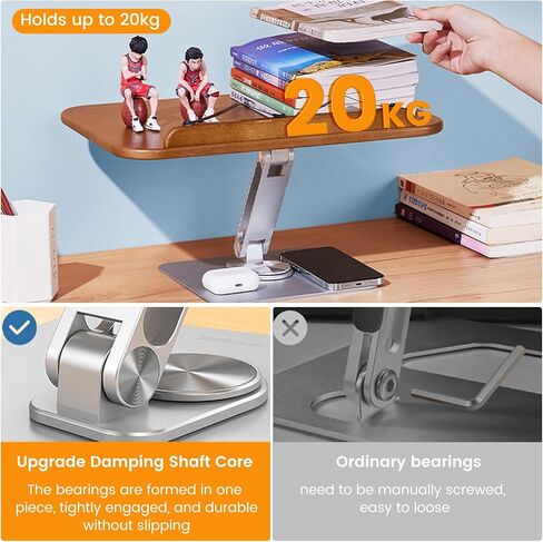 Book Stand Holder for Reading, Adjustable Cookbook Holder with 360° Swivel Base and Page Clips, Foldable Desktop Ricer for Music Scores, Recipe, Laptop, Textbook, 15.4＂x 10.4＂Solid Wood Board in Kuwait