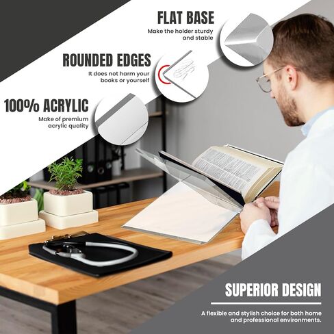 Acrylic Book Holder Stand with Free Acrylic Bookmark and Microfibre Cloth - Clear Acrylic Book Stand for Display or Reading - Modern Design of Open Book Display Stand (7.8" x 11.8" x 6.7") in Saudi Arabia