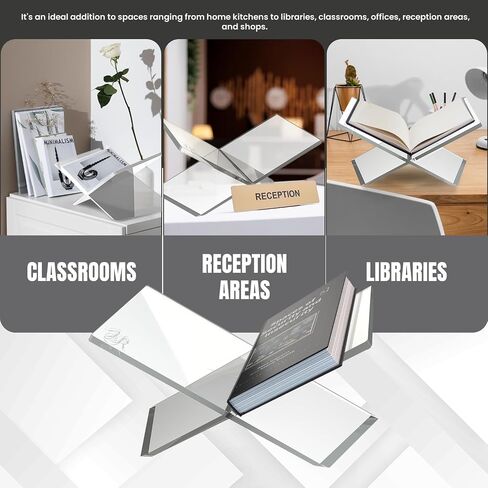 Acrylic Book Holder Stand with Free Acrylic Bookmark and Microfibre Cloth - Clear Acrylic Book Stand for Display or Reading - Modern Design of Open Book Display Stand (7.8" x 11.8" x 6.7") in Saudi Arabia