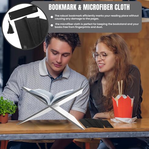 Acrylic Book Holder Stand with Free Acrylic Bookmark and Microfibre Cloth - Clear Acrylic Book Stand for Display or Reading - Modern Design of Open Book Display Stand (7.8" x 11.8" x 6.7") in Saudi Arabia