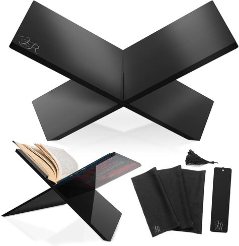 Acrylic Book Holder Stand with Free Acrylic Bookmark and Microfibre Cloth - Clear Acrylic Book Stand for Display or Reading - Modern Design of Open Book Display Stand (7.8" x 11.8" x 6.7") in Saudi Arabia