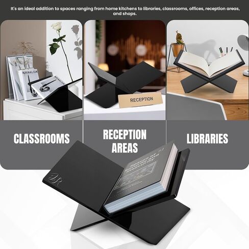 Acrylic Book Holder Stand with Free Acrylic Bookmark and Microfibre Cloth - Clear Acrylic Book Stand for Display or Reading - Modern Design of Open Book Display Stand (7.8" x 11.8" x 6.7") in Saudi Arabia