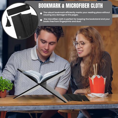 Acrylic Book Holder Stand with Free Acrylic Bookmark and Microfibre Cloth - Clear Acrylic Book Stand for Display or Reading - Modern Design of Open Book Display Stand (7.8" x 11.8" x 6.7") in Saudi Arabia