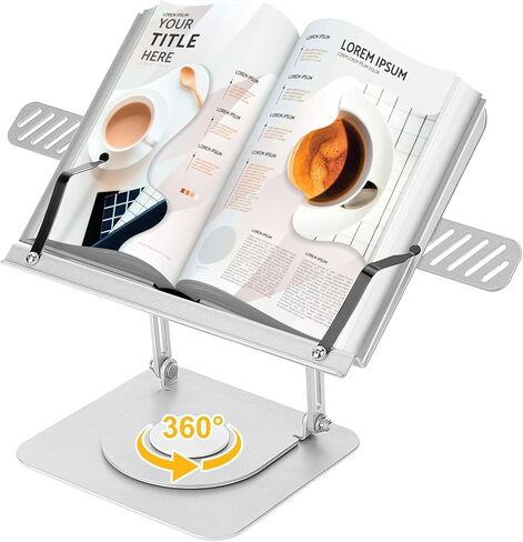 حامل كتب للقراءة، حامل كتب قابل للتعديل من Grathia مع مشابك صفحات وزوايا متعددة الارتفاعات، حامل صفحات مكتب مريح من الألومنيوم، حامل كتب قابل للطي للكتب المدرسية والكمبيوتر اللوحي (12 بوصة) in Kuwait