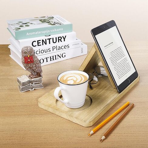 EVOLUX Owl Triangle Book Holder - Wooden Bookshelf With Drink Holder Owl Small Bookshelf Book Holder with Cup Holder (Beige) in Saudi Arabia