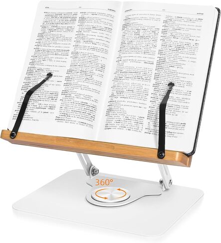 حامل كتب للقراءة، حامل كتب قابل للتعديل يدور 360 درجة مع مشابك صفحات بدون استخدام اليدين، حامل كتب وصفات الخيزران للمكتب مع قاعدة متينة، حامل كتب كبير محمول للمطبخ in Saudi Arabia