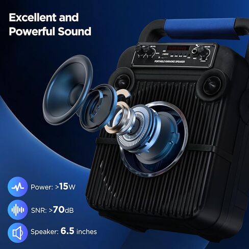 آلة كاريوكي Asmuse مع 2 ميكروفونات، آلة كاريوكي محمولة للبالغين مع أضواء LED، مكبر صوت بلوتوث محمول للحفلات/المنزل/الهدايا، تدعم بطاقة TF، USB، AUX in، FM، REC in Kuwait