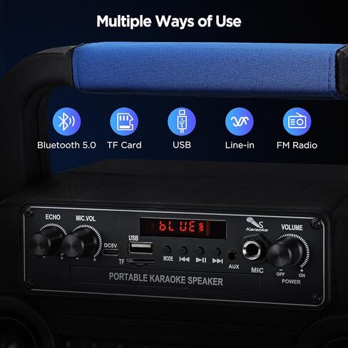 آلة كاريوكي Asmuse مع 2 ميكروفونات، آلة كاريوكي محمولة للبالغين مع أضواء LED، مكبر صوت بلوتوث محمول للحفلات/المنزل/الهدايا، تدعم بطاقة TF، USB، AUX in، FM، REC in Kuwait