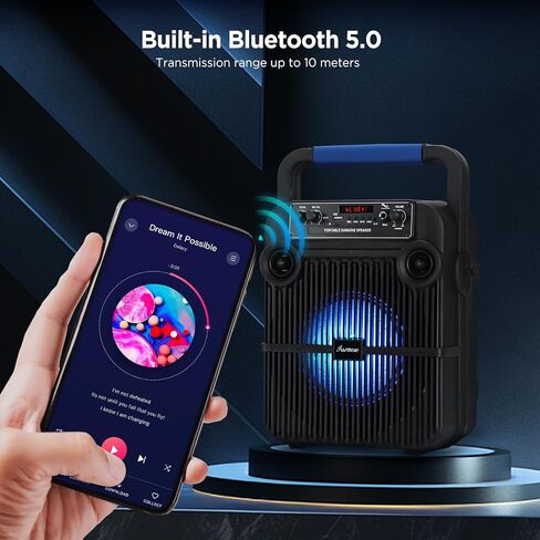 آلة كاريوكي Asmuse مع 2 ميكروفونات، آلة كاريوكي محمولة للبالغين مع أضواء LED، مكبر صوت بلوتوث محمول للحفلات/المنزل/الهدايا، تدعم بطاقة TF، USB، AUX in، FM، REC in Kuwait