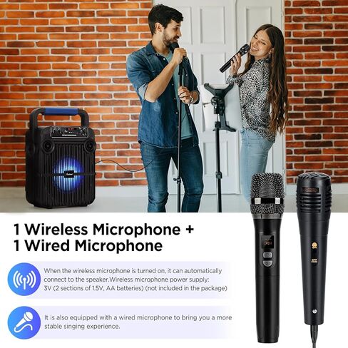 آلة كاريوكي Asmuse مع 2 ميكروفونات، آلة كاريوكي محمولة للبالغين مع أضواء LED، مكبر صوت بلوتوث محمول للحفلات/المنزل/الهدايا، تدعم بطاقة TF، USB، AUX in، FM، REC in Kuwait