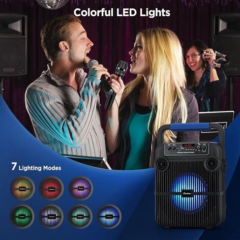 آلة كاريوكي Asmuse مع 2 ميكروفونات، آلة كاريوكي محمولة للبالغين مع أضواء LED، مكبر صوت بلوتوث محمول للحفلات/المنزل/الهدايا، تدعم بطاقة TF، USB، AUX in، FM، REC in Kuwait