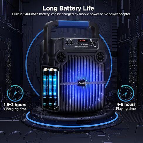 آلة كاريوكي Asmuse مع 2 ميكروفونات، آلة كاريوكي محمولة للبالغين مع أضواء LED، مكبر صوت بلوتوث محمول للحفلات/المنزل/الهدايا، تدعم بطاقة TF، USB، AUX in، FM، REC in Kuwait