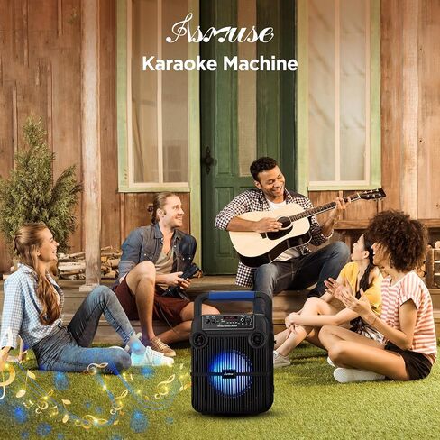آلة كاريوكي Asmuse مع 2 ميكروفونات، آلة كاريوكي محمولة للبالغين مع أضواء LED، مكبر صوت بلوتوث محمول للحفلات/المنزل/الهدايا، تدعم بطاقة TF، USB، AUX in، FM، REC in Kuwait